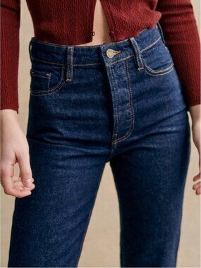 Sézane Denim Jeans Dark Wash Button Fly Straight Leg Size 36